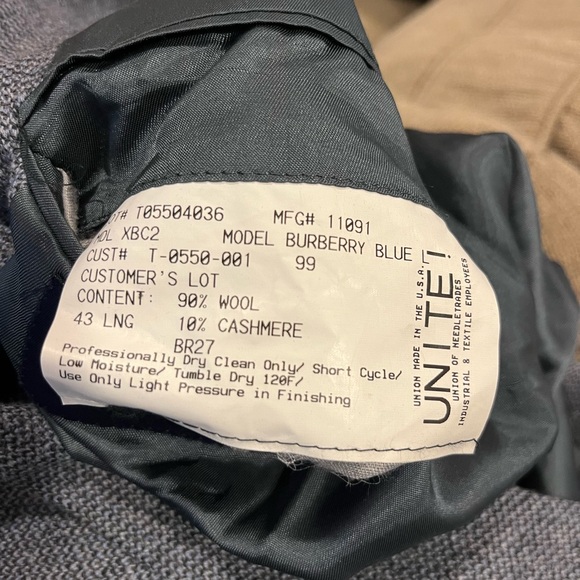 Burberry London Burberry Blue 3 button mens sport coat wool blazer 43 long USA - Picture 4 of 5